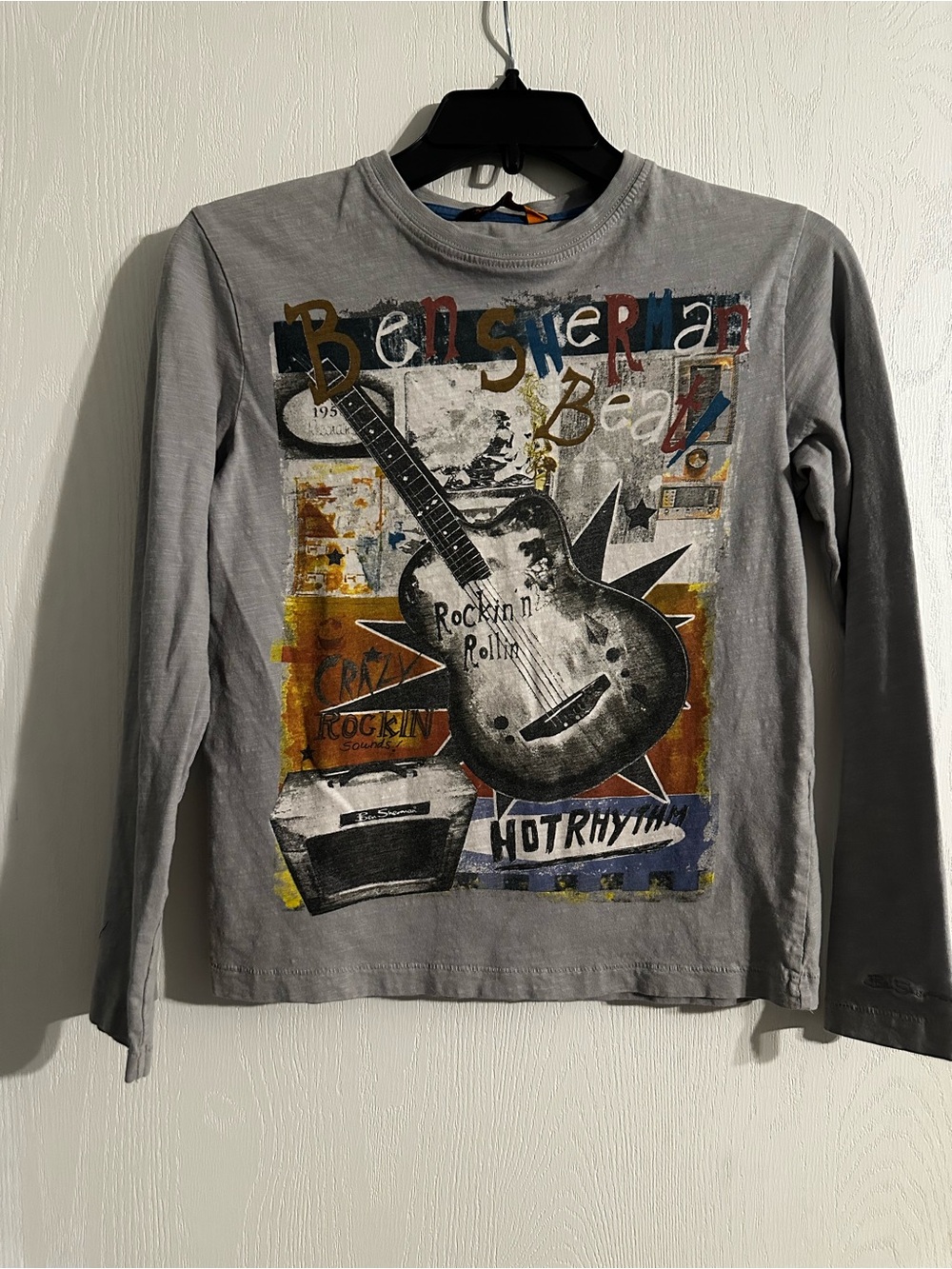 Ben Sherman Gray Long Sleeve Tee with Guitar Graphic *Vintage *